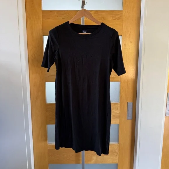 GAP Black Sheath Midi Dress Casual Crew Neck - Picture 1 of 6